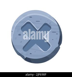 Stone close button game interface, menu element, cross shape in comic cartoon style isolated on white background. Vector illustration Stock Vector