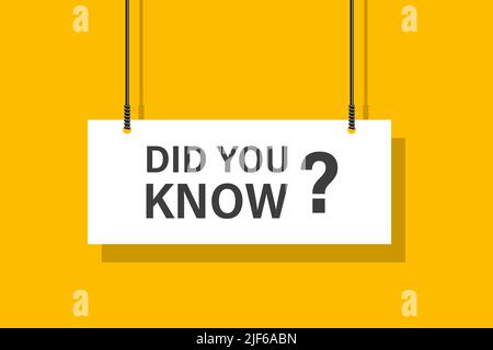 Did you know hanging signs on yellow background education concept for business, marketing, flyers, banners, presentations and posters. illustration Stock Vector