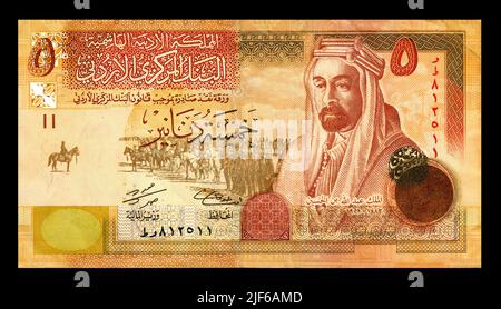 Photo Banknote Jordan, 2010, King Abdullah I and Calvary, 5 dinars, Stock Photo
