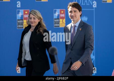 Madrid, Spain, June 30, 2022, Canadian Minister for Foreign Affairs Melanie Joly, Canada's Prime Minister Justin Trudeau arrive for the NATO summit at the Ifema congress centre in Madrid, on June 30, 2022. Photo by Eliot Blondet/ABACAPRESS.COM Stock Photo