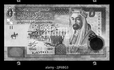 Photo Banknote Jordan, 2010, King Abdullah I and Calvary, 5 dinars, Stock Photo