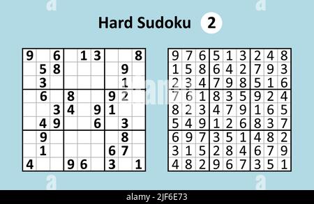 Sudoku game with answers. Hard complexity. Simple vector Stock Vector