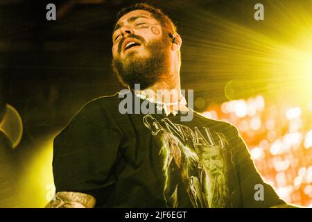 Roskilde, Denmark. 29th June, 2022. The American rapper and lyricist Post Malone performs a live concert during the Danish music festival Roskilde Festival 2022 in Roskilde. (Photo Credit: Gonzales Photo/Alamy Live News Stock Photo