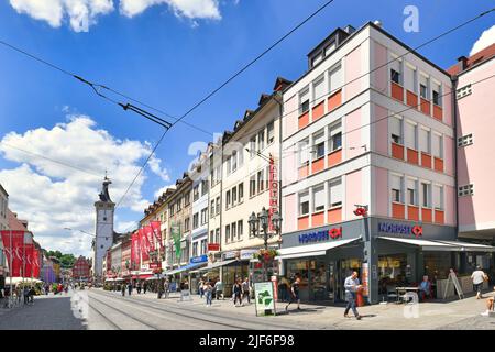 Würzburg, Germany - June 2022: Street called 'Domstrasse' with shops in old town Stock Photo