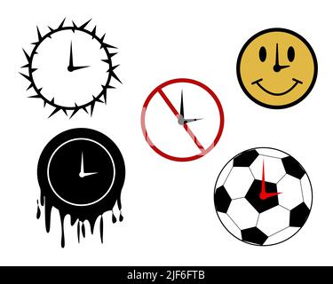 Wall clock icon set isolated. Close-up wall clock design template. Spiky watch, fun watch, danger watch, sticky watch, sports watch Stock Vector