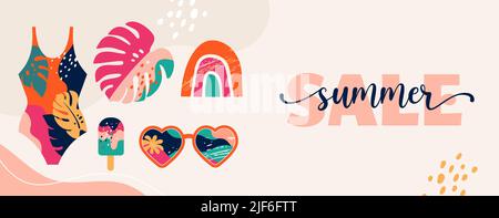 Abstract banner design, summer sale, social media promotional content Stock Vector