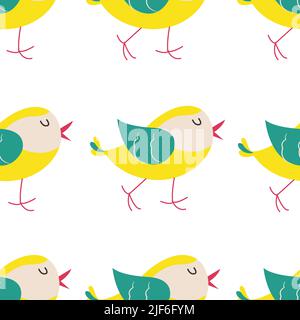 Colorful birds seamless pattern. Exotic birds in different print poses. Vector illustration Stock Vector
