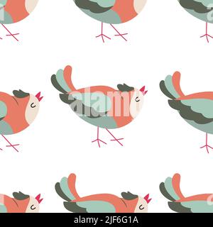 Colorful birds seamless pattern. Exotic birds in different print poses. Vector illustration Stock Vector