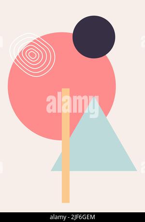 Geometric shapes, with soft shapes. Contrasting colors, graphic design. For templates, presentations. Vector graphics. Boho abstraction. Minimalism. Stock Vector