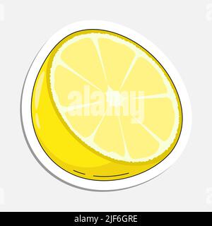 Lemon slices in doodle style. Lemon with chopped zest. Hand drawn cartoon icon with stroke. Cartoon vector sticker isolated on white background Stock Vector