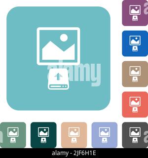 Upload image from hard disk white flat icons on color rounded square backgrounds Stock Vector