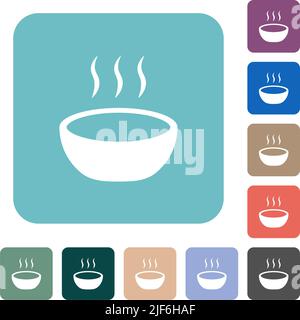 Steaming bowl white flat icons on color rounded square backgrounds Stock Vector
