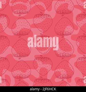 seamless pattern hand drawn doodle strawberry berries. Stock Vector