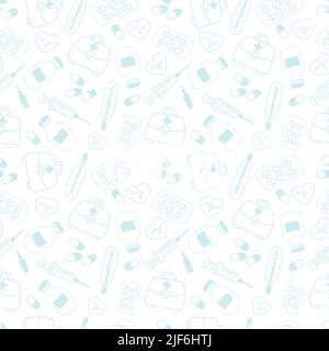 Medical pattern with cardiac thermometer and tablets Stock Vector