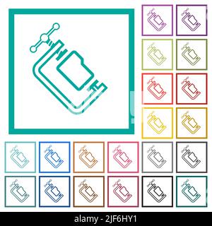 Folder compression outline flat color icons with quadrant frames on white background Stock Vector