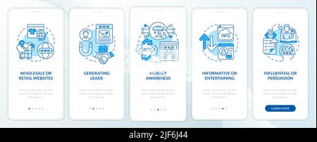 Websites classification blue onboarding mobile app screen Stock Vector