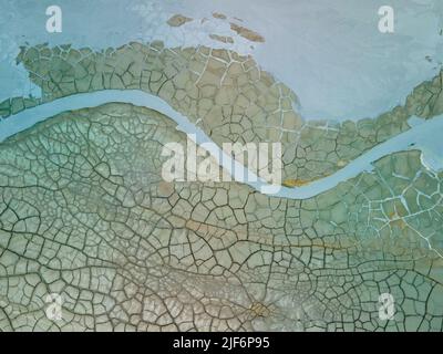 Top view of abstract textured background with colorful stains creating creative patterns Stock Photo