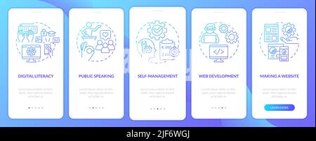 Important competencies blue gradient onboarding mobile app screen Stock Vector