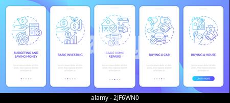 Important knowledges blue gradient onboarding mobile app screen Stock Vector