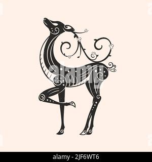 Tribal, ethnic, ancient style deer logo or icon vector illustration. Tattoo design. Stock Vector
