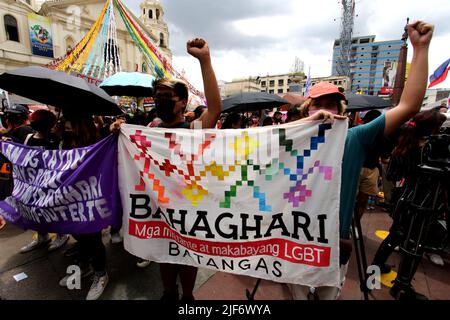 Philippines. 30th June, 2022. Various militants group gathered to show their disappointments for the next Philippine presidents during their protest at Plaza Miranda while the son of Dictator Ferdinand 'Bong-Bong Marcos Jr. took his oath taking as the 17th President of the Philippines at National Museum of Fine Arts in Manila City few kilometers from the protesters on June 30, 2022. (Credit Image: © Gregorio B. Dantes Jr/Pacific Press via ZUMA Press Wire) Stock Photo