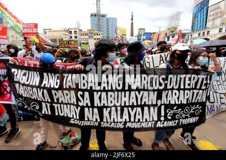 Philippines. 30th June, 2022. Various militants group gathered to show their disappointments for the next Philippine presidents during their protest at Plaza Miranda while the son of Dictator Ferdinand 'Bong-Bong Marcos Jr. took his oath taking as the 17th President of the Philippines at National Museum of Fine Arts in Manila City few kilometers from the protesters on June 30, 2022. (Credit Image: © Gregorio B. Dantes Jr/Pacific Press via ZUMA Press Wire) Stock Photo