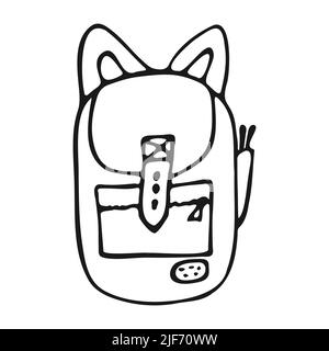 School bag in doodle style. School or hiking backpack hand drawn. Vector black and white illustration. Stock Vector