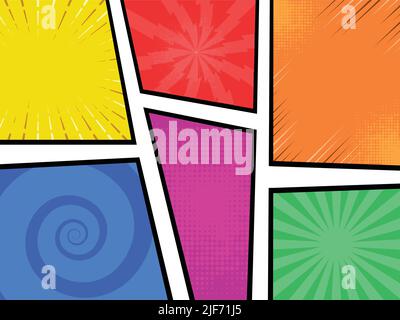 Mock-Up Of Typical Comic Book Page On Colorful Background. Stock Vector