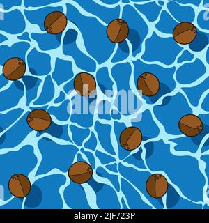 Seamless pattern with coconut in water. Vector colored summer background. Stock Vector