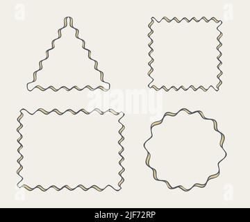 Frames outline set. Hand drawn decorative doodle ink stroke borders collection, wave line, circle, square, rectangle, triangle shapes for business Stock Vector