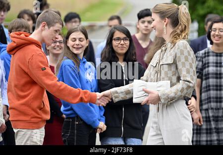 Leuven, Belgium, 30 June 2022. Crown Princess Elisabeth pictured during the opening of the 'Princess Elisabeth Additive Manufacturing Lab' 3D-printing laboratory at the KU Leuven University in Leuven, Thursday 30 June 2022. BELGA PHOTO ERIC LALMAND Stock Photo