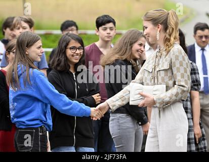 Leuven, Belgium, 30 June 2022. Crown Princess Elisabeth pictured during the opening of the 'Princess Elisabeth Additive Manufacturing Lab' 3D-printing laboratory at the KU Leuven University in Leuven, Thursday 30 June 2022. BELGA PHOTO ERIC LALMAND Stock Photo