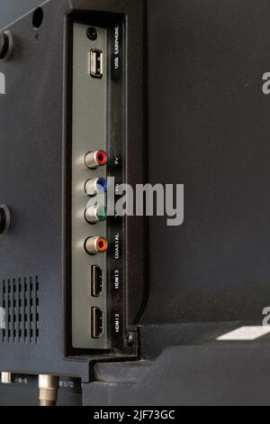 The rear side view of the LCD monitor with the multi port for digital input, rear view with the copy space. Stock Photo