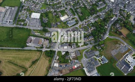 An aerial view of the beautiful buildings and roads in Thomastown, County Kilkenny, Ireland Stock Photo