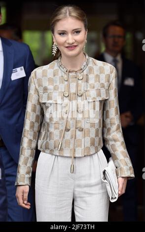 Leuven, Belgium, 30 June 2022. Crown Princess Elisabeth pictured during the opening of the 'Princess Elisabeth Additive Manufacturing Lab' 3D-printing laboratory at the KU Leuven University in Leuven, Thursday 30 June 2022. BELGA PHOTO ERIC LALMAND Stock Photo