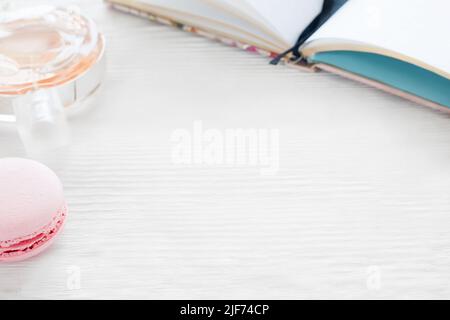 White wooden background with female accessories Stock Photo