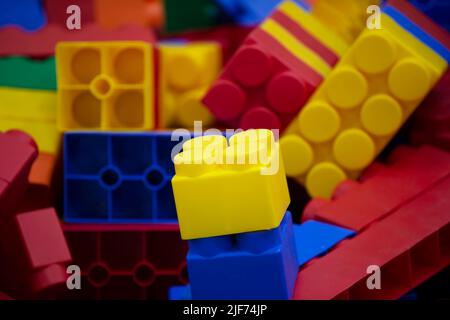 Multi-colored blocks of plastic constructor. Stock Photo