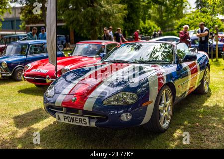 2001 Jaguar XK8 Convertible ‘ Shaguar’ on display at the June Scramble held at the Bicester Heritage Centre on the 19th June 2022 Stock Photo
