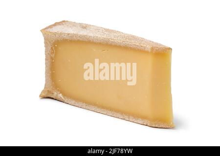 Piece of  French Abondance cheese isolated on white background close up Stock Photo