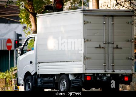 Rear view of a shipping container lorry on a weighbridge Stock Photo ...