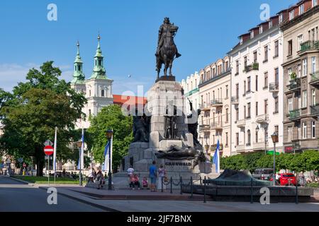 Krakow, Poland - June 06 2019: The Grunwald Monument (Polish: Pomnik Grunwaldzki) is an equestrian statue of King of Poland Władysław II Jagiełło loca Stock Photo