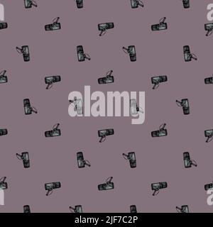 Microphone engraved seamless pattern. Music equipment for studio in hand drawn style. Sketch texture for fabric, wallpaper, textile, print, title, wra Stock Vector