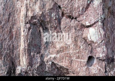 Stone texture during the development of an old marble quarry near the village of Artyshta, Kemerovo region-Kuzbass Stock Photo