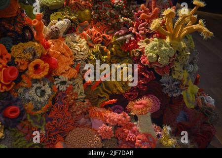 Crocheted patterns in forms of Corals in various colours Stock Photo