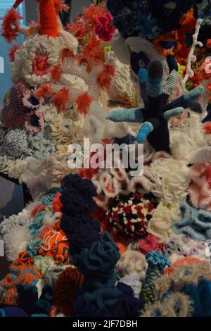 Crocheted patterns in forms of Corals in various colours Stock Photo