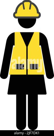 Employee icon vector female construction worker person profile avatar with hardhat helmet in glyph pictogram illustration Stock Vector