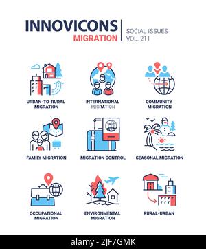 Migration and social issues - modern line design style icons set Stock Vector