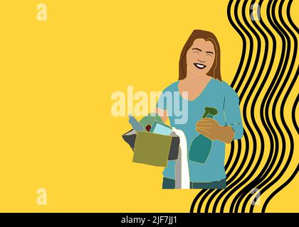 Vector cartoon style illustration of cleaning service man and woman character. Isolated on white background. Stock Vector
