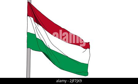 Hungary national day greeting card, banner, horizontal illustration. Hungarian holiday 15th of March design element with waving flag as a symbol of Stock Photo