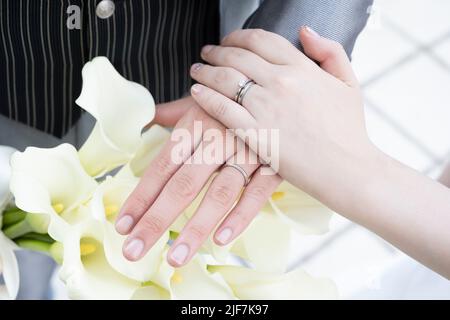 Ring shot with left hand on top Stock Photo
